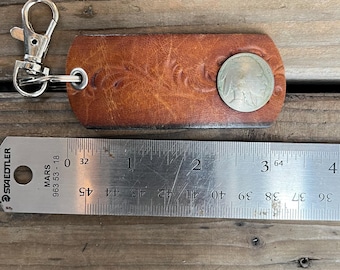 Upcycled Leather Keychain: Indian Head Concho, Handmade Keyring