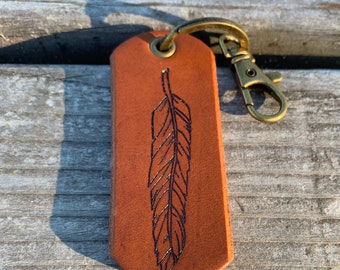 Handmade Full Grain Leather Feather Keyfob - Southwest Keychain