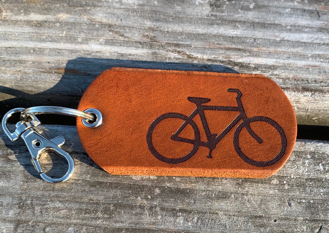 Bicycle Keyfob, Bike Key Ring, Biking Keychain, Leather Key Chain