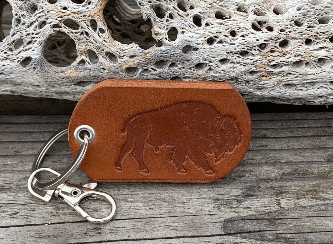 Embossed Buffalo Leather Keyfob: Handmade Bison Keyring - Etsy Canada