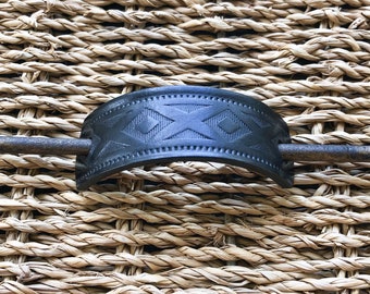 Southwest Leather Hair Slide: Upcycled Vintage Belt Hairpin