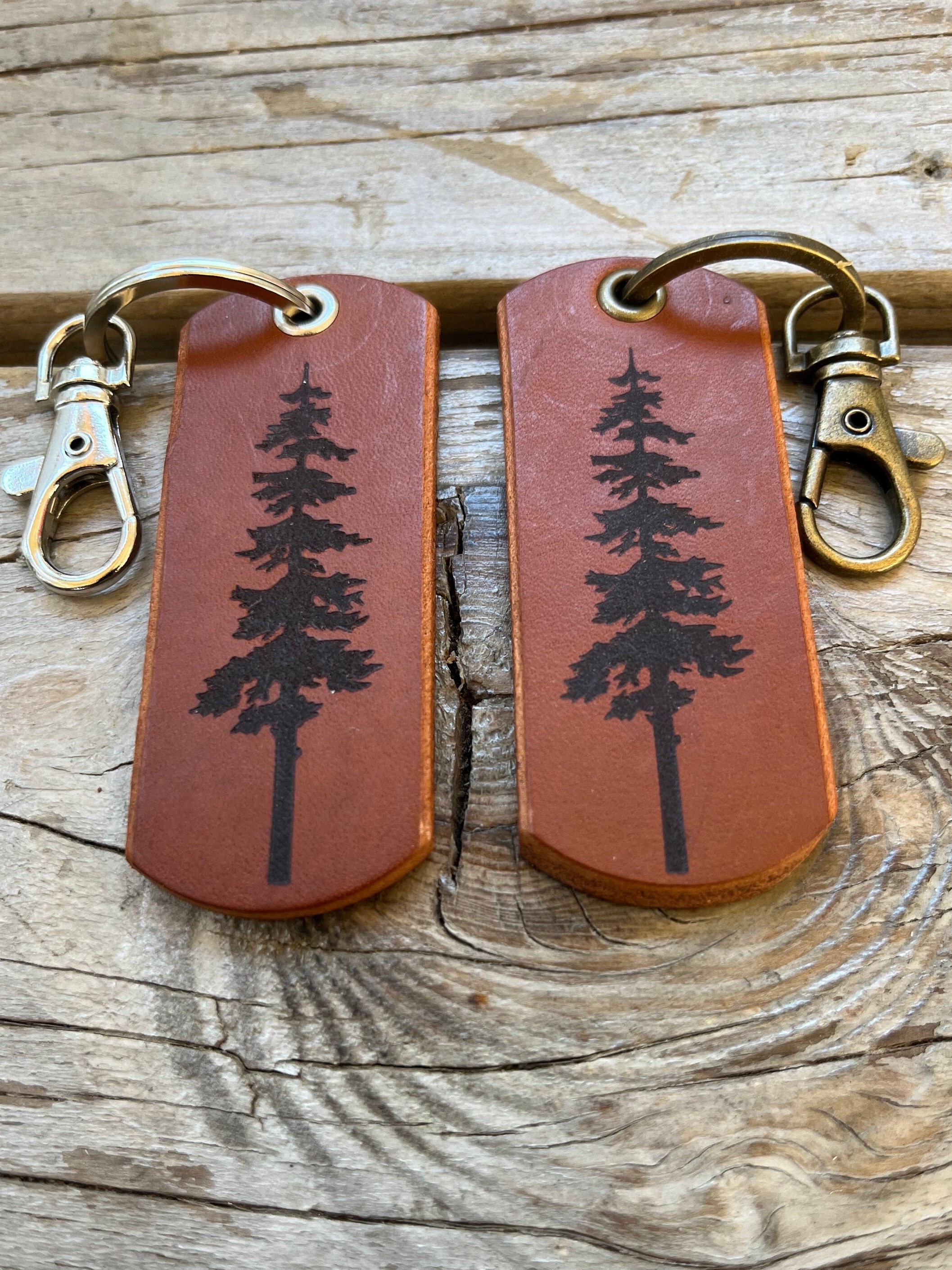Handmade Full Grain Leather Fir Tree Keychain: Outdoors Key Fob - Etsy