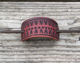 Southwest Leather Hair Slide: Upcycled Vintage Belt Hairpin