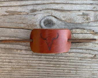 Handmade Leather Cow Skull Hair Slide: Western Boho Hair Clip