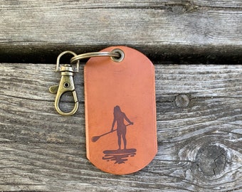 Paddleboard Keyfob, SUP Key Ring, Paddle Boarding Keychain, Leather Key Chain, Female Paddleboader, Adventure Keyring, HandyCraftedGoods