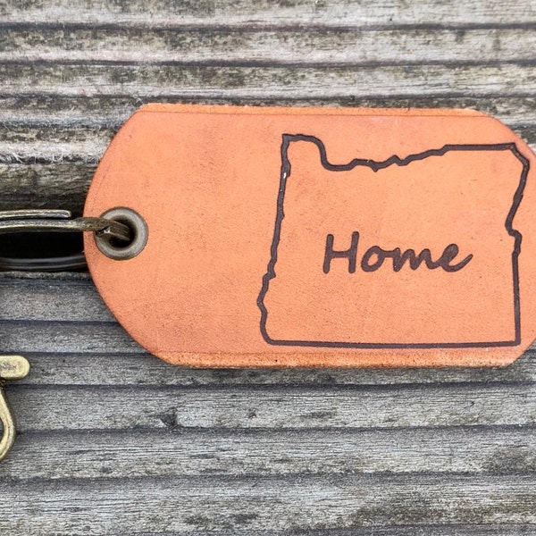 Oregon Keyring, PNW Keyfob, Oregonian Key Ring, OR Keychain, Leather Key Chain, Outdoors Key Fob, HandyCraftedGoods