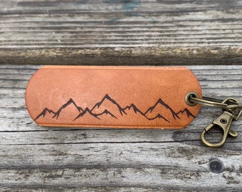 Handmade Full Grain Leather Mountain Keychain: Adventure Keyring