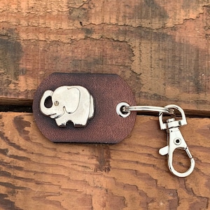 Handmade Leather Keychain Leather Keyring Fathers Day Gift Leather Anniversary Gift Elephant Keyring Elephant Keychain Leather Key Fob
