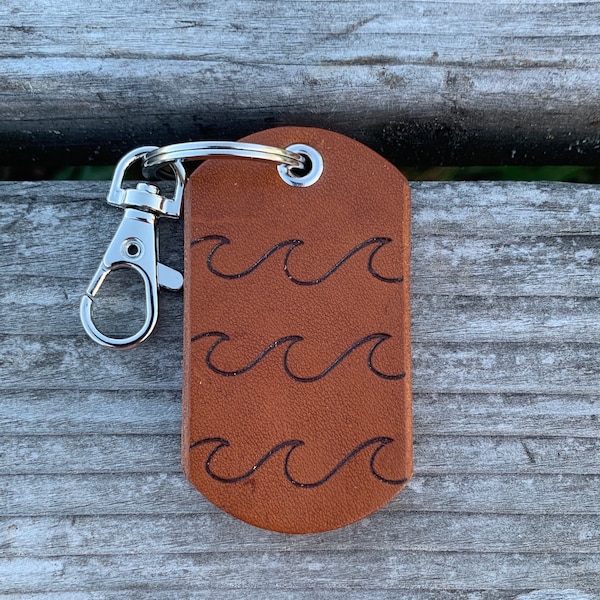 Wave Keyfob, Beach Key Ring, Ocean Keychain, Leather Key Chain, Beachy Key Fob, Adventure Keyring, HandyCraftedGoods