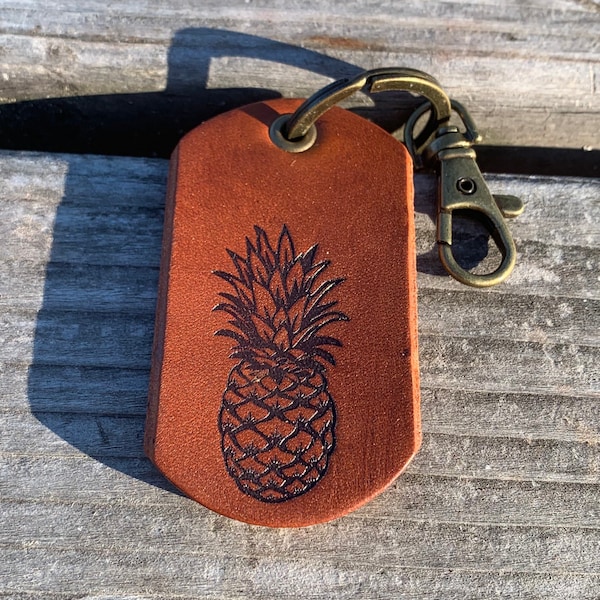 Pineapple Keyfob, Beach Key Ring, Tropical Keychain, Leather Key Chain, Beachy Key Fob, Adventure Keyring, HandyCraftedGoods