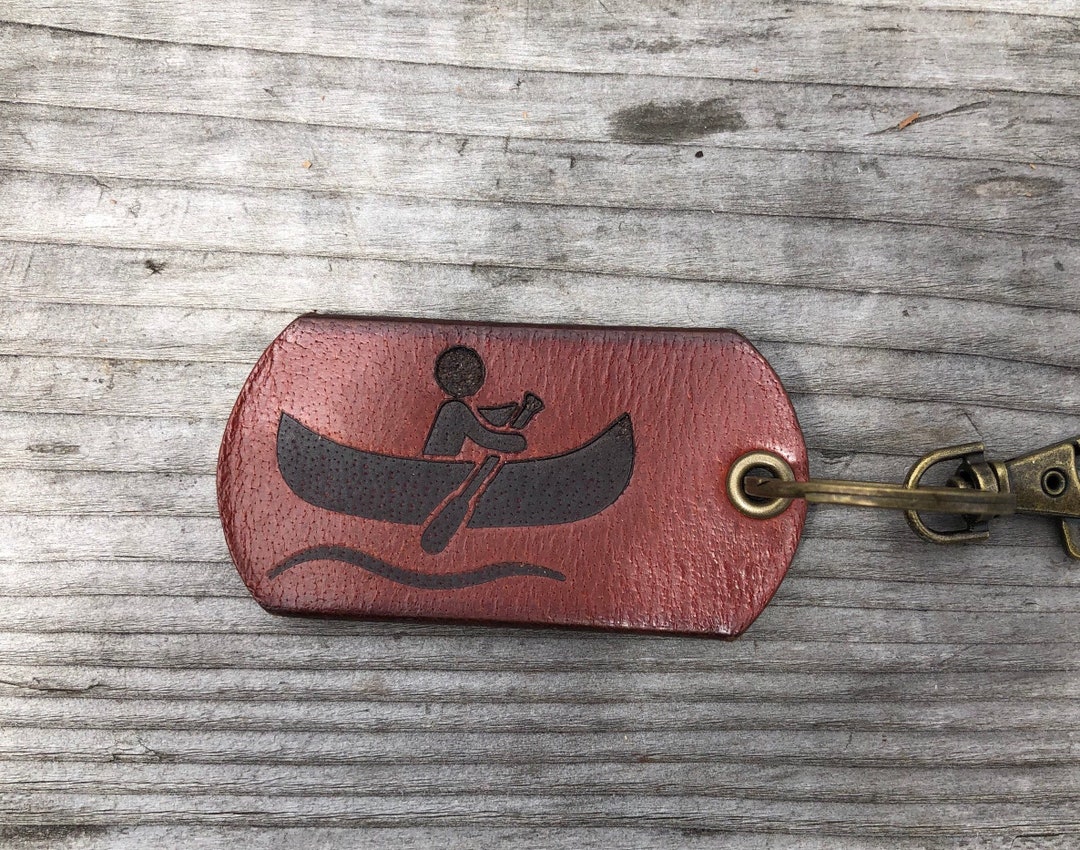 Canoeing Leather Keychain, Custom Keychain, Leather Key Chain, Leather