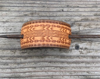 Southwestern Leather Hair Slide: Upcycled Vintage Belt, Boho Hairpin