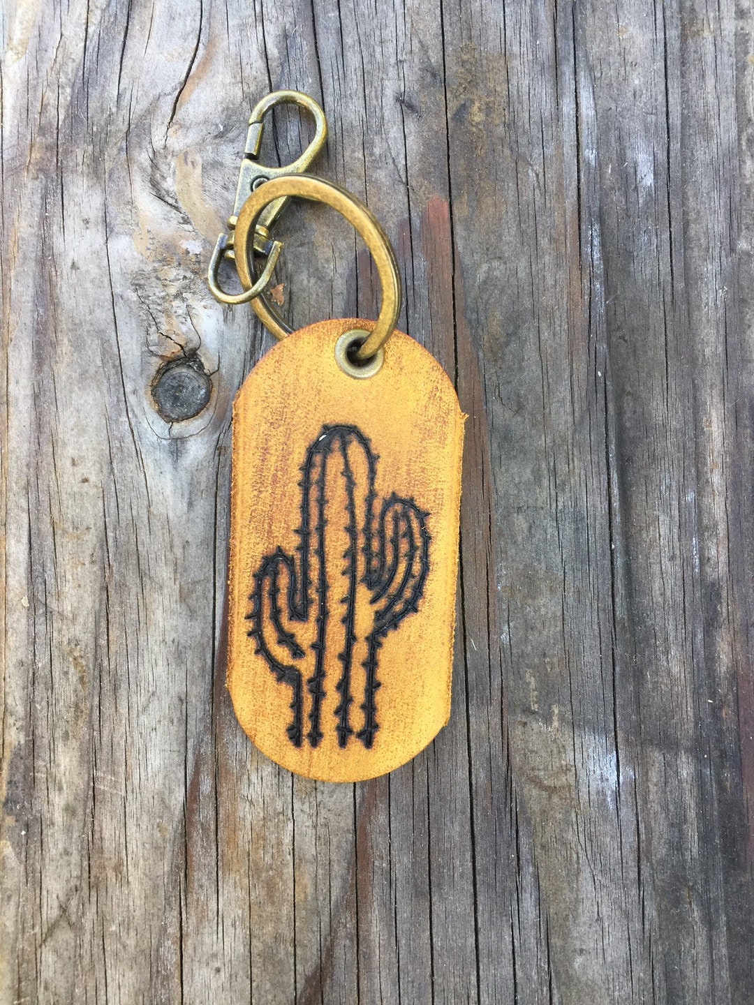 Cactus Leather Key Fob, Saguro Keychain, Succulent Keyring, Leather ...