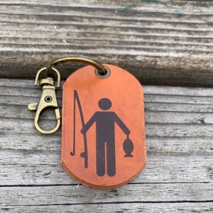 Fisherman Keyfob, Fishing Key Ring, Fish Keychain, Leather Key Chain, Outdoors Key Fob, Adventure Keyring, HandyCraftedGoods