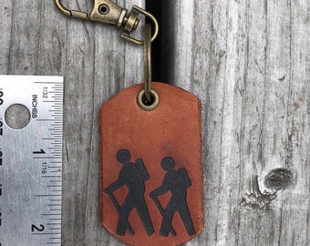 Hiking Leather Keychain, Hiker Keychain, Leather Key Chain, Hike Key Fob, Leather Key Holder, Backpacking, Gifts Under 20, Outdoor Life