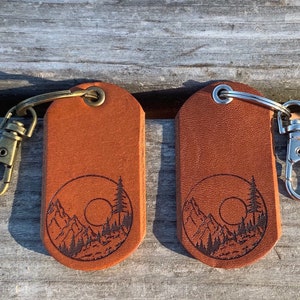 Nature Keyfob, Mountain Key Ring, Forest Keychain, Leather Key Chain, Outdoors Key Fob, Adventure Keyring, HandyCraftedGoods