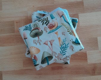 Zero Waste Unpaper towels ~ Set of 2 OR 4 ~ Machine Wash & Dry NO Plastic Snaps Cotton Fabric top + absorbent 100% cotton terry cloth towel