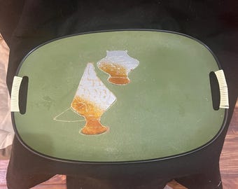 MCM Decorative Green Tray With Gold Vases Made in Japan