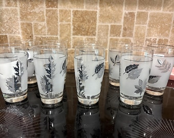 Mid Century Modern Libbey 12 Oz. Silver Leaf Tumblers SET of 9