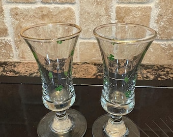 Pair of Shamrock Cordial Glasses with Gold Rim