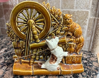 Vintage McCoy Spinning Wheel Scottie Dog and Cat Vase
