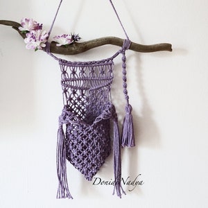 Wall pocket lilac macrame wall hanging. Living room decor. Bedroom ornament. Mother's day gift. Eco friendly housewarming gifts. image 2