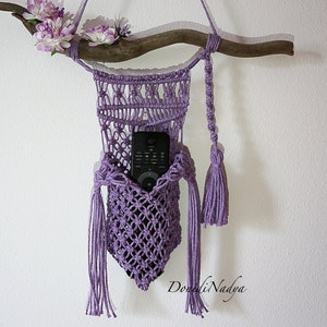 Wall pocket lilac macrame wall hanging. Living room decor. Bedroom ornament. Mother's day gift. Eco friendly housewarming gifts. image 1