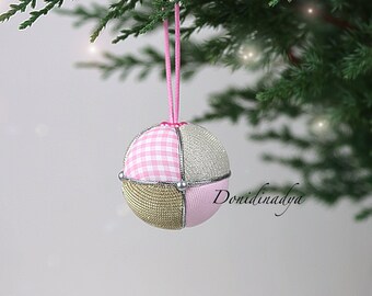 Pink grey silver gold Christmas hanging ornaments kimekomi ball. Xmas gift for her. Christmas tree fabric ornament #kimekomi home decor