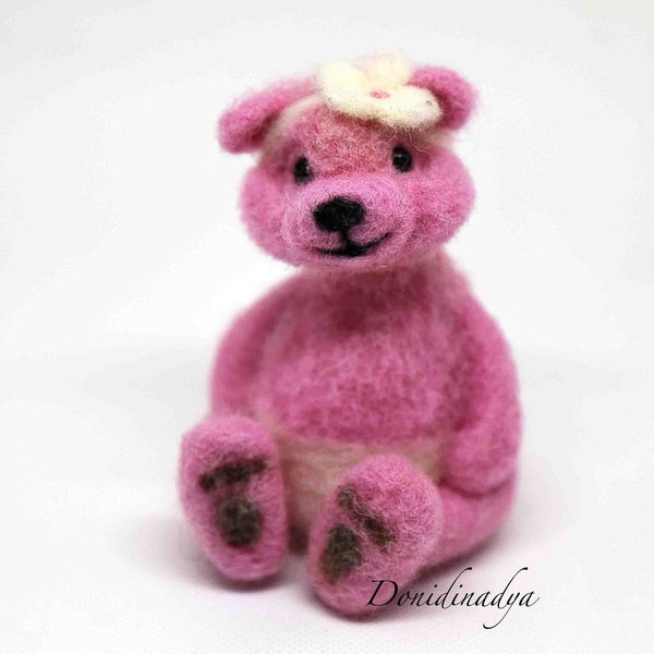 Needle felted bear baby shower announcement it's a girl. Baby shower gift