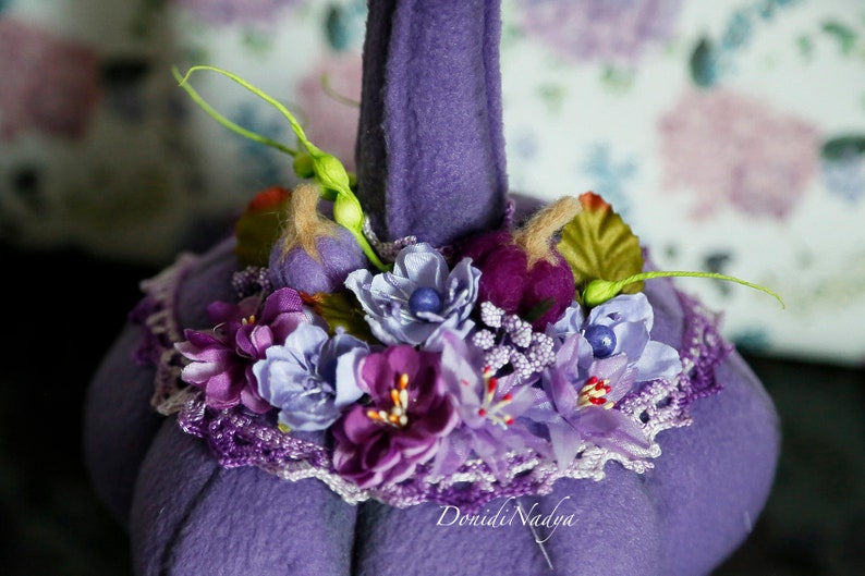 Purple Pumpkin With Miniature Needle Felted Pumpkins Fabric | Etsy