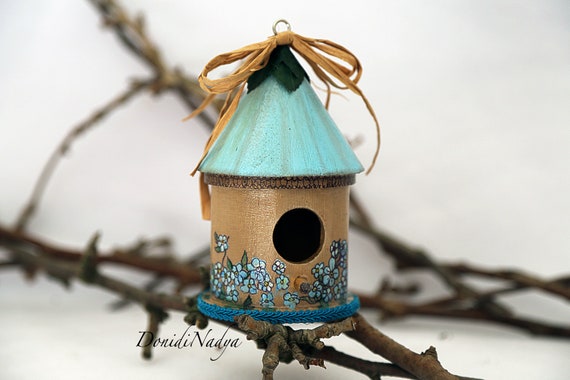 Decorative Wooden Hand Painted Birdhouse Forget Me Nots Etsy