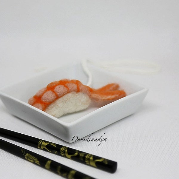 Bookmark needle felted sushi with shrimp. Unusual handmade unique gift for teacher, for student, for him, for her