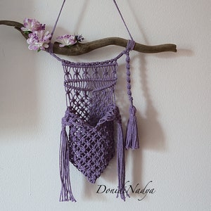 Wall pocket lilac macrame wall hanging. Living room decor. Bedroom ornament. Mother's day gift. Eco friendly housewarming gifts. image 3