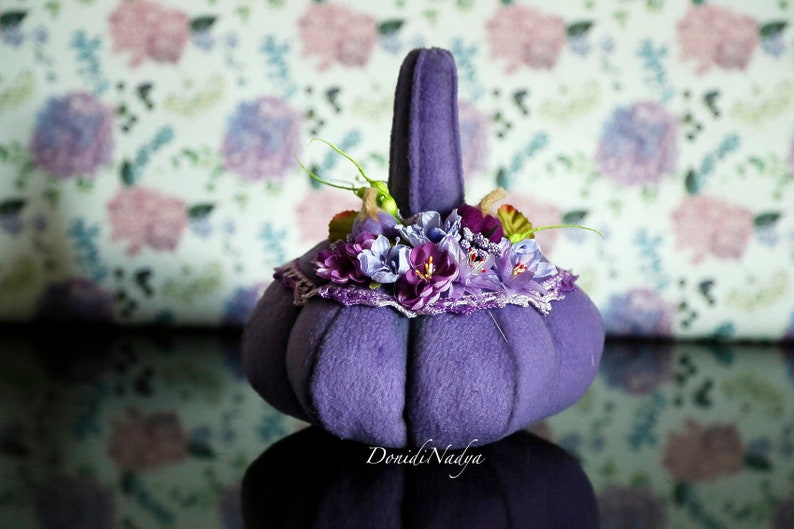Purple Pumpkin With Miniature Needle Felted Pumpkins Fabric | Etsy