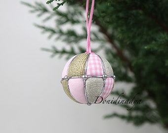 Pink grey silver gold Christmas hanging ornaments kimekomi ball N2. Xmas gift for her. Christmas tree fabric ornament #kimekomi .#homedecor