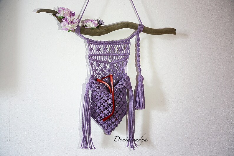 Wall pocket lilac macrame wall hanging. Living room decor. Bedroom ornament. Mother's day gift. Eco friendly housewarming gifts. image 4