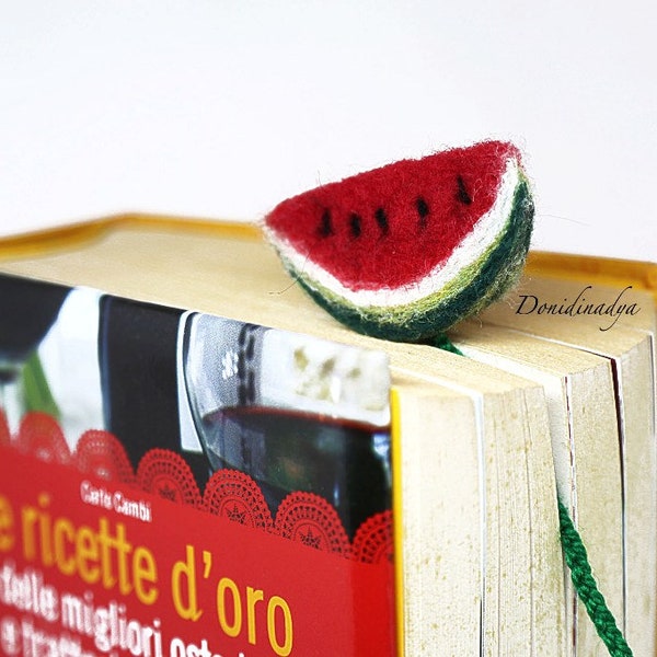 Watermelon needle felted bookmark. Handmade unusual ecofriendly gift for teacher, student, accessory for recipe book