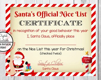 photo regarding Printable Santa Nice List Certificate called Santa awesome record Etsy