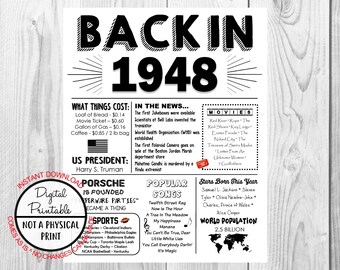70 Years Old Fun Facts 1948 Year You Were Born Back in 1948 | Etsy