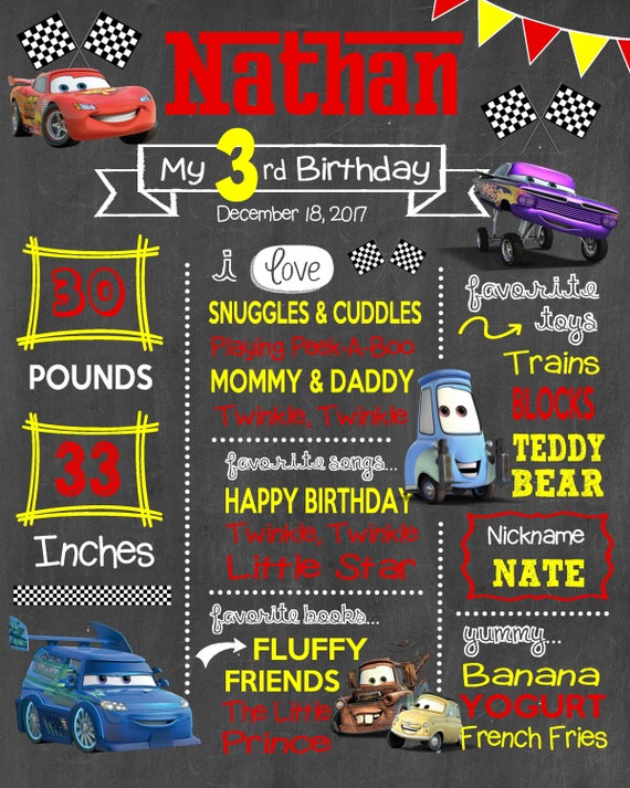 Cars Birthday Chalkboard Poster Lightning McQueen Racing Etsy