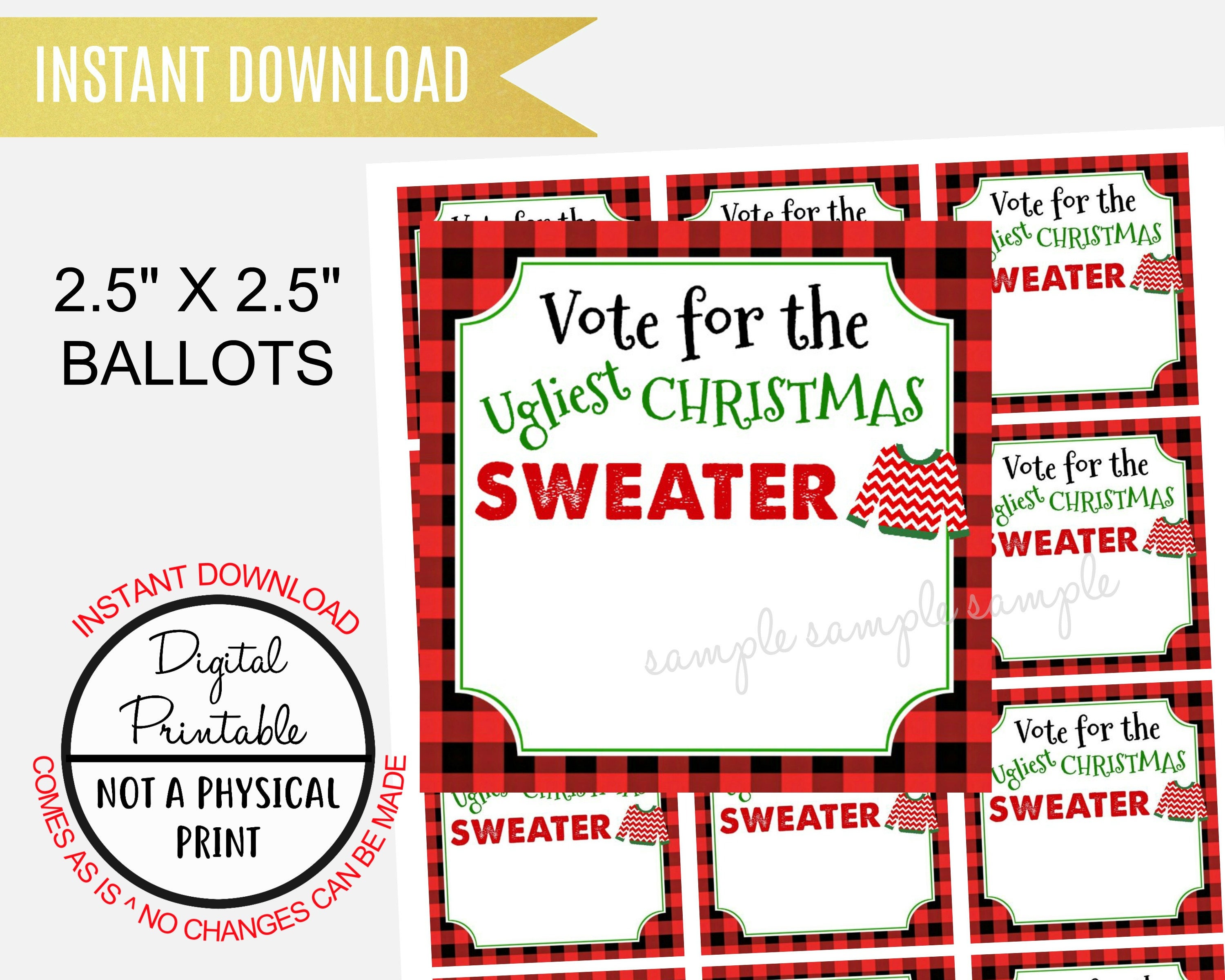 Ugly Sweater Christmas Party Ballot Printable Digital Instant | Etsy