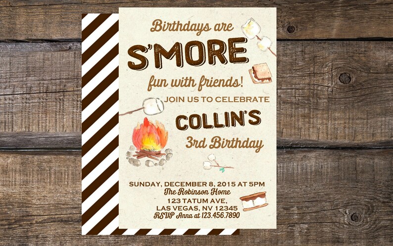 S Mores Birthday Invitation Smores Birthday Party Etsy