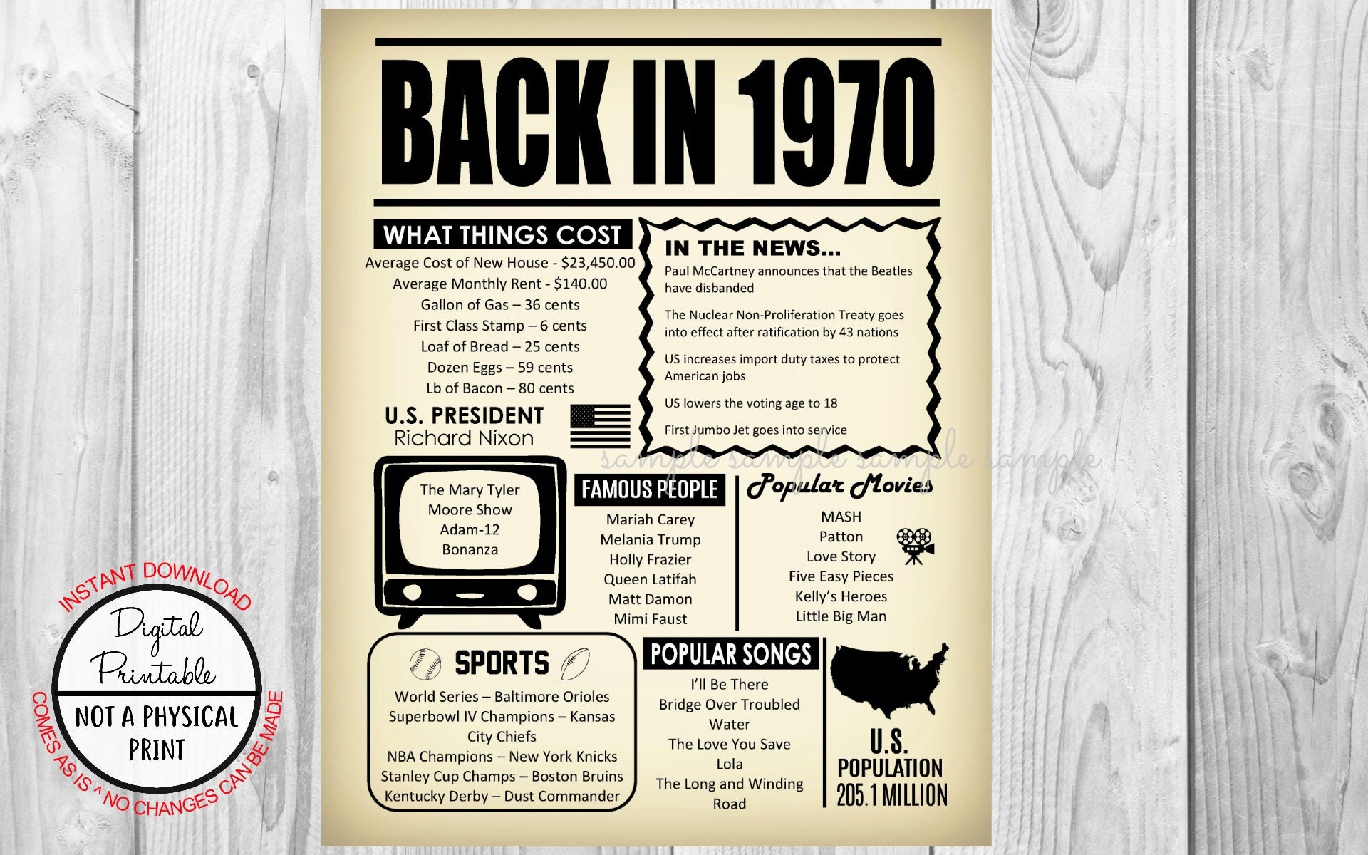 48 Years Ago Back in 1970 48th Birthday Poster Sign Back in | Etsy