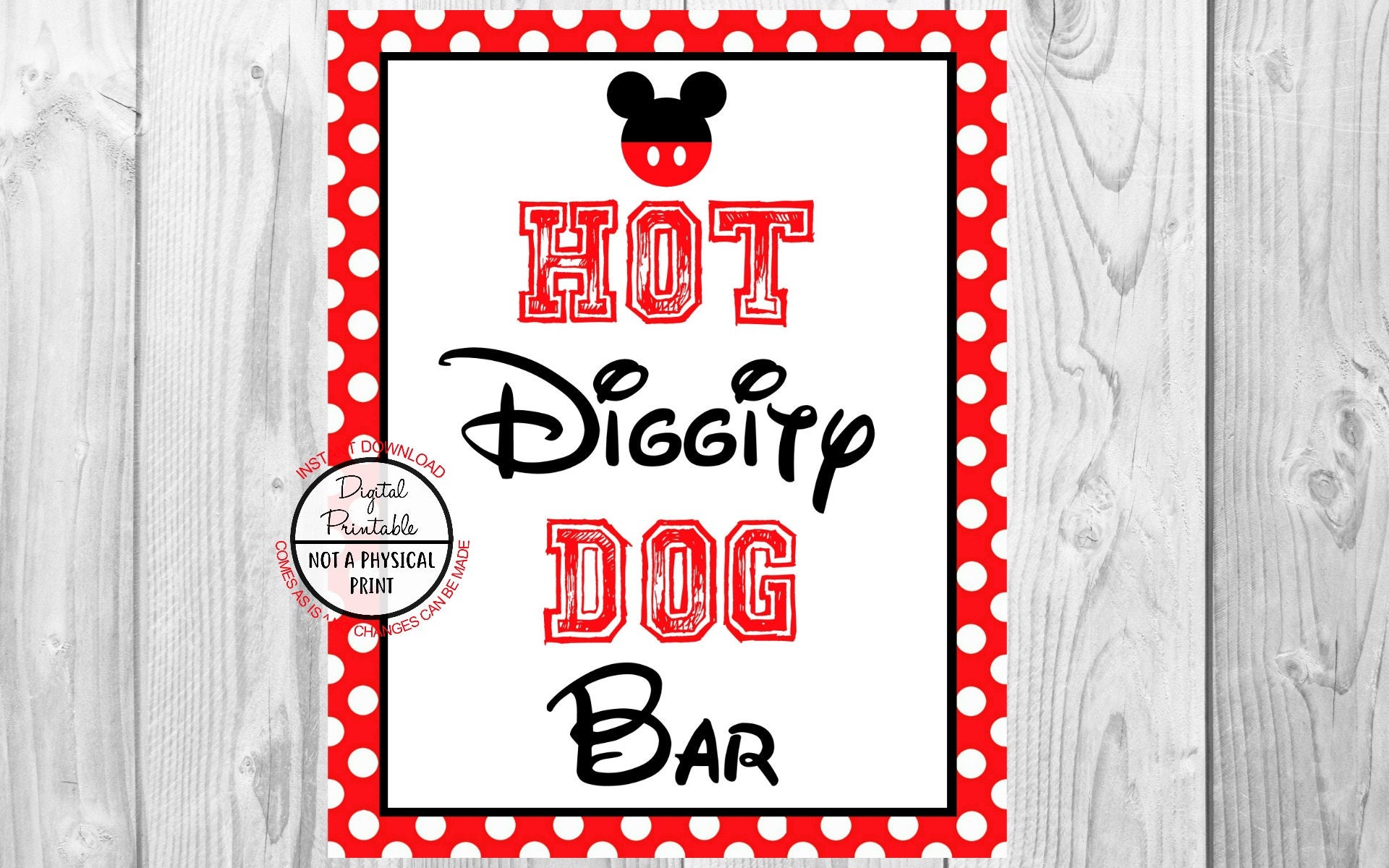 Hot Diggity Dog Bar Sign Mickey Mouse Birthday Party Sign | Etsy