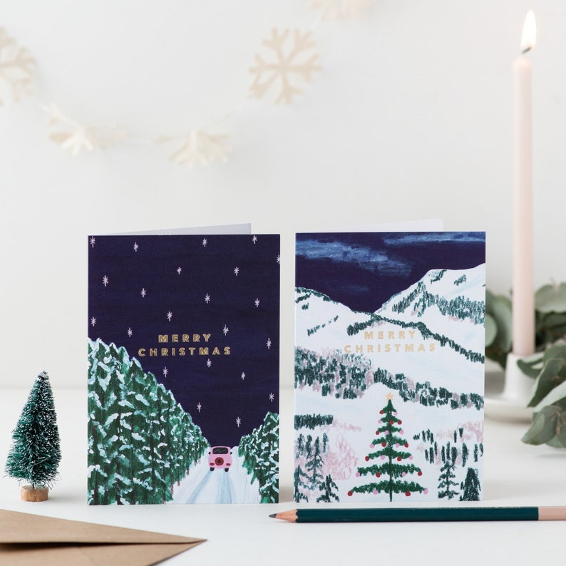 Snowy Christmas Card Set with Gold Foil Lettering image 1