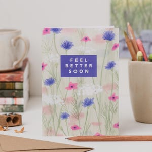 Fühlen Sie sich besser bald Karte - rosa und blaue Blumen - Blumenkarte