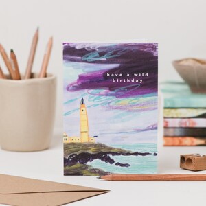 Carte d'anniversaire phare - carte d'anniversaire sauvage - carte d'anniversaire nature - carte d'anniversaire paysage plage