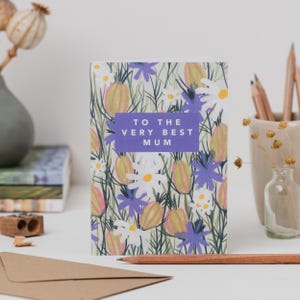 Lila Blumen Muttertagskarte - To The Very Best Mum Card - Floral Mothering Sonntags Karte