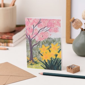 Illustrierte Landschaftskarte - Britische Frühlingsblumen-Kunstkarte