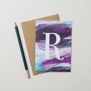 Carte alphabet lettre R - Textures arty violettes